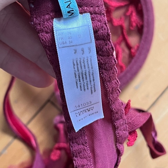 Vtg Maison Lejaby Burgundy Lace Floral Sheer Balconette Bra 34B - Picture 4 of 6